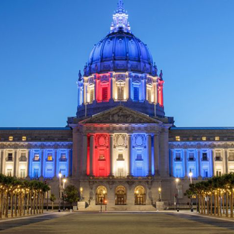 SF City Hall in Red, White and Blue lights